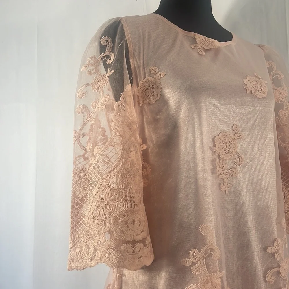 Simply Couture Pink Floral Layered sheer lace Baby doll, Tunic Dress,Size Small - Picture 9 of 11